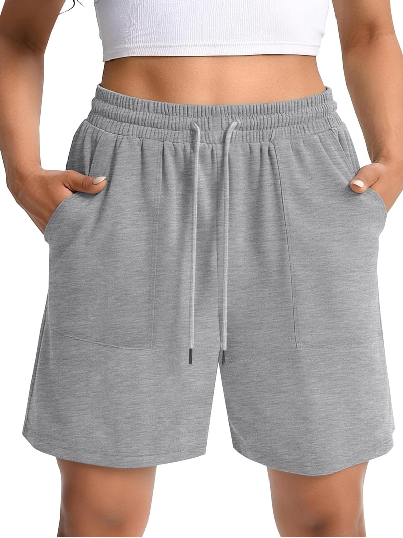 MOSHU Womens Cotton Shorts Drawstring Waist Sweat Shorts for Women