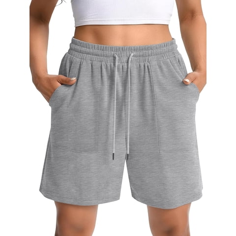 MOSHU Womens Cotton Shorts Drawstring Waist Sweat Shorts for Women Summer Casual Shorts with Pockets