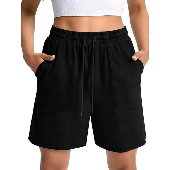 MOSHU Womens Cotton Shorts Drawstring Waist Sweat Shorts for Women Summer Casual Shorts with Pockets