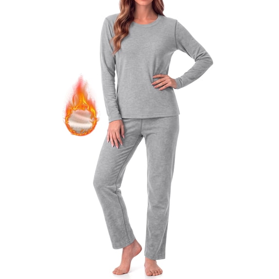 MOSHU Womens Pajama Sets Two Piece Thermal Underwear for Women Crew Neck Long Sleeve Tops and Leggings Lounge Sets