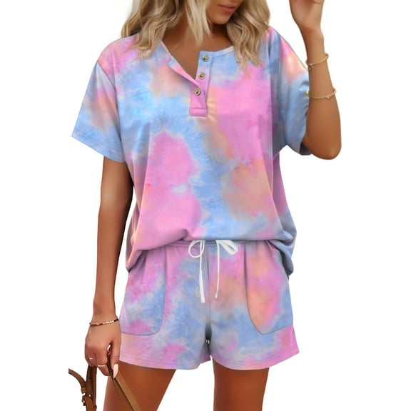 MOSHU Womens Pajamas Sets Button Down Tops and Drawstring Shorts With Pockets Two Piece Lounge Sets Oufits