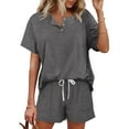 thumbnail image 1 of MOSHU Womens Pajamas Sets Button Down Tops and Drawstring Shorts With Pockets Two Piece Lounge Sets Oufits, 1 of 11