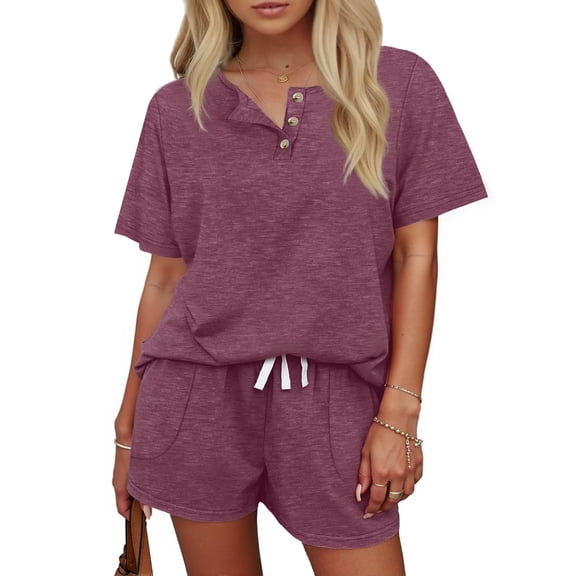 MOSHU Womens Pajamas Sets Button Down Tops and Drawstring Shorts With Pockets Two Piece Lounge Sets Oufits