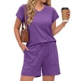 thumbnail image 1 of MOSHU Womens Pajamas Sets V Neck Tops and Drawstring Shorts Sets with Pockets Two Piece Lounge Sets Oufits, 1 of 12