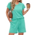thumbnail image 1 of MOSHU Womens Pajamas Sets V Neck Tops and Drawstring Shorts Sets with Pockets Two Piece Lounge Sets Oufits, 1 of 12