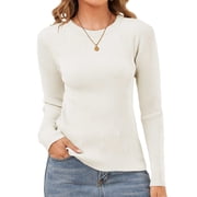MOSHU Womens Sweaters Ribbed Knit Long Sleeve Shirts Slim Fit Pullover Sweaters for Women Crewneck Tunic Tops