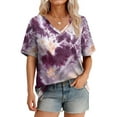 thumbnail image 1 of MOSHU Womens T-Shirts V Neck Short Sleeve Loose Tees Tops Casual Print Shirts for Women, 1 of 8