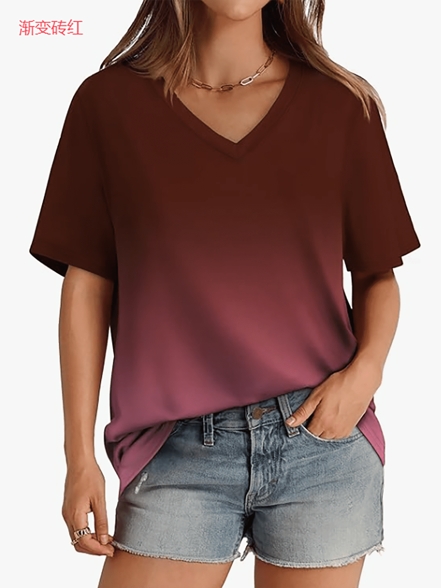 MOSHU Womens T-Shirts V Neck Short Sleeve Loose Tees Tops Casual Print ...