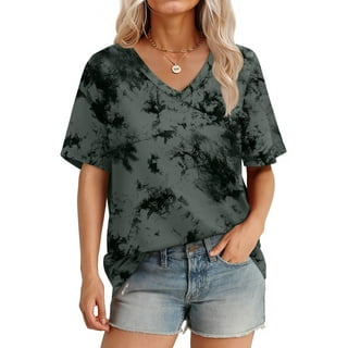 MOSHU Womens T-Shirts V Neck Short Sleeve Loose Tees Tops Casual Tie Dye Shirts for Women