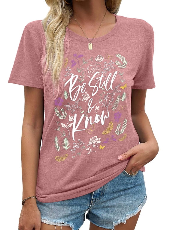 Womens T-shirts Round Neck Shirts for Women Short Sleeve Loose Graphic Tees