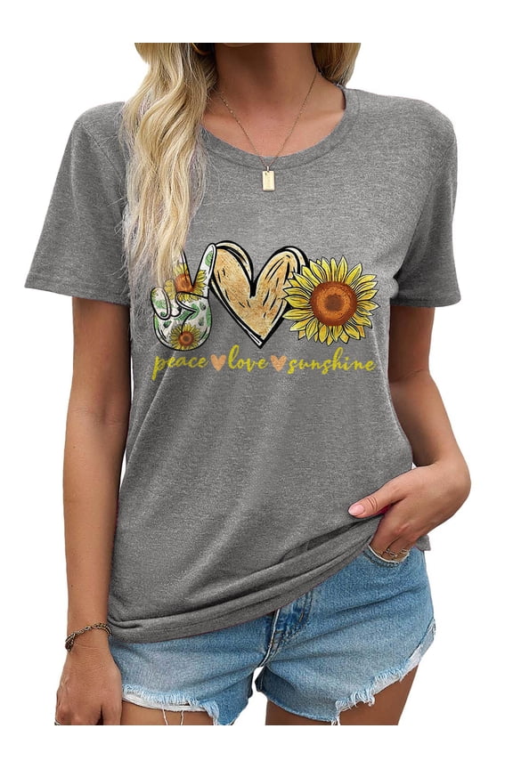 Womens T-shirts Round Neck Shirts for Women Short Sleeve Loose Graphic Tees