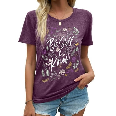 MOSHU Womens T-shirts Round Neck Shirts for Women Short Sleeve Loose Graphic Tees