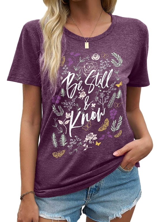 Womens Plus Size T-shirts Round Neck Shirts for Women Short Sleeve Loose Graphic Tees