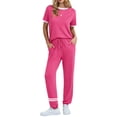 thumbnail image 1 of MOSHU Womens Two Piece Outfits Short Sleeve Color Block Tops Long Pants with Drawstring Tracksuit Jogger Sets, 1 of 8