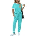 thumbnail image 1 of MOSHU Womens Two Piece Outfits Short Sleeve Color Block Tops Long Pants with Drawstring Tracksuit Jogger Sets, 1 of 9