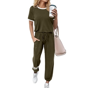BTFBM Women's 2 Piece Tracksuit - Short Sleeve Top & Long Pants Set
