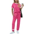 thumbnail image 1 of MOSHU Womens Two Piece Outfits Short Sleeve Color Block Tops Long Pants with Drawstring Tracksuit Jogger Sets, 1 of 9