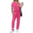 thumbnail image 1 of MOSHU Womens Two Piece Outfits Short Sleeve Color Block Tops Long Pants with Drawstring Tracksuit Jogger Sets, 1 of 8