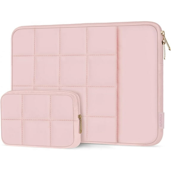 MOSISO 13-14 inch Laptop Case, 13.3 inch Puffy Laptop Sleeve Compatible with MacBook Air/Pro 13 inch, Compatible with MacBook Pro 14, Twelve Square Quilted Bag with Vertical Pocket&Small Case