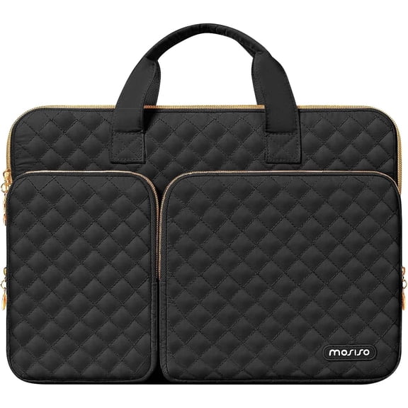 MOSISO 14 Inch Quilted Laptop Sleeve Case, 360 Protective Laptop Bag with Handle, Organizer Pockets & Trolley Strap, Compatible with MacBook, HP, Dell, Lenovo & Acer