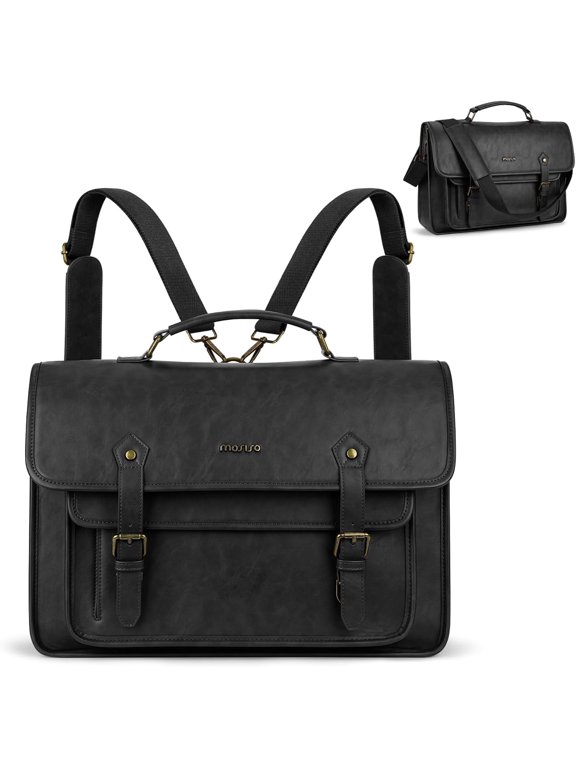 15.6" Laptop Bag, PU Leather Backpack Briefcase, Waterproof Messenger Bag with Compartments for 15–16" Laptops, Work Travel