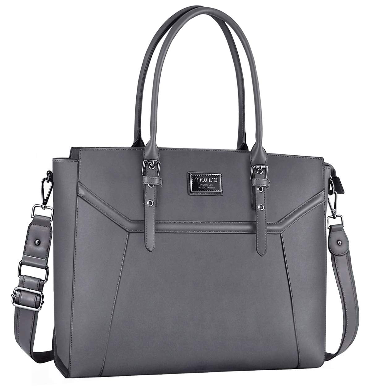 MOSISO 17 inch Women Laptop Tote Bag with Shockproof Compartment, Gray C29