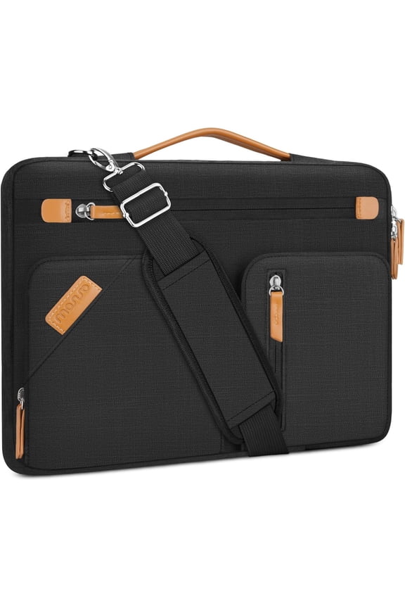 360 Protective Laptop Shoulder Bag, 15-15.6 inch Computer Bags Compatible with MacBook Pro 16, HP, Dell, Lenovo, Asus Notebook, Side Open Messenger Bag with 4 Accessory Pockets & Belt