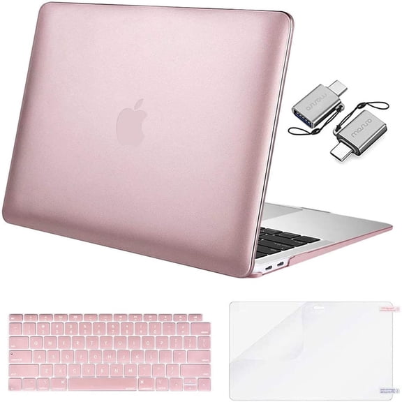 MOSISO Compatible with 2022 - 2018 MacBook Air 13 inch Case A2337 M1 A2179 A1932 Retina Display Touch ID, Plastic Hard Shell Case&Keyboard Cover&Screen Protector&Type C Adapter, Rose Gold