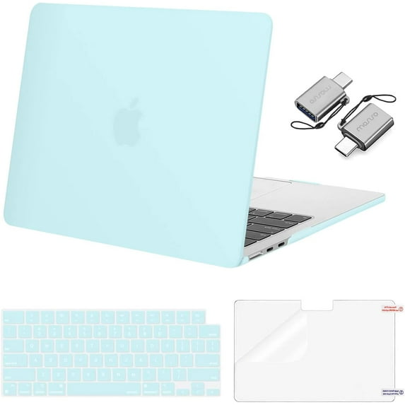 MOSISO Compatible with 2025-2022 MacBook Air 13.6 inch Case M4 A3240 M3 A3113 M2 A2681, Plastic Hard Shell Case&Keyboard Cover&Screen Protector&Type C Adapter 2 Pack, Cyan
