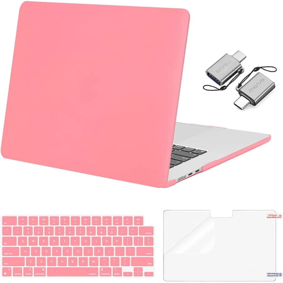 MOSISO Compatible with 2025-2023 MacBook Air 15 inch Case M4 A3241 M3 A3114 M2 A2941 with Liquid Retina Display Touch ID, Plastic Hard Shell Case&Keyboard Cover&Screen Protector&Type C, Cherry Pink