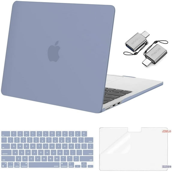 MOSISO Compatible with 2025-2022 MacBook Air 13.6 inch Case M4 A3240 M3 A3113 M2 A2681, Plastic Hard Shell Case&Keyboard Cover&Screen Protector&Type C Adapter 2 Pack, Lavender Gray