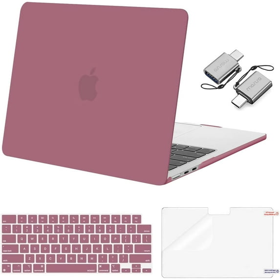 MOSISO Compatible with 2025-2022 MacBook Air 13.6 inch Case M4 A3240 M3 A3113 M2 A2681, Plastic Hard Shell Case&Keyboard Cover&Screen Protector&Type C Adapter 2 Pack, Dusty Rose