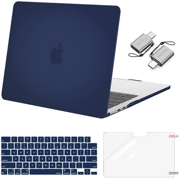 MOSISO Compatible with 2025-2022 MacBook Air 13.6 inch Case M4 A3240 M3 A3113 M2 A2681, Plastic Hard Shell Case&Keyboard Cover&Screen Protector&Type C Adapter 2 Pack, Navy Blue
