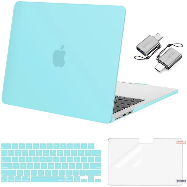 MOSISO Compatible with 2025-2022 MacBook Air 13.6 inch Case M4 A3240 M3 A3113 M2 A2681, Plastic Hard Shell Case&Keyboard Cover&Screen Protector&Type C Adapter 2 Pack, Turquoise