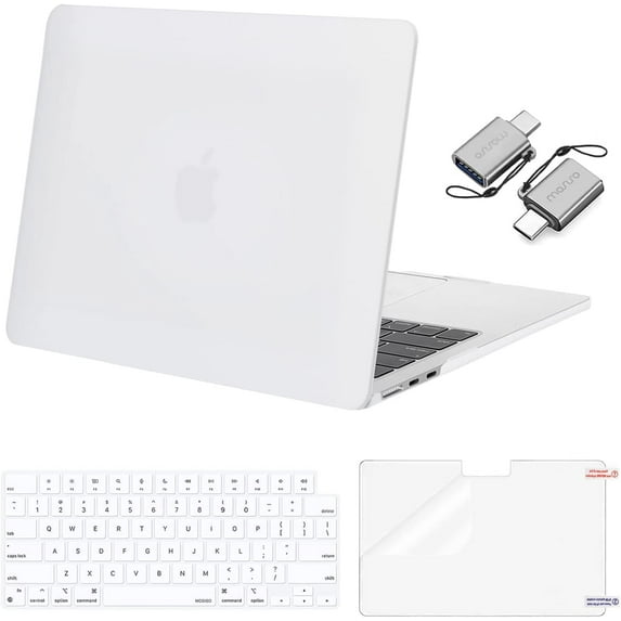 MOSISO Compatible with 2025-2022 MacBook Air 13.6 inch Case M4 A3240 M3 A3113 M2 A2681, Plastic Hard Shell Case&Keyboard Cover&Screen Protector&Type C Adapter 2 Pack, White
