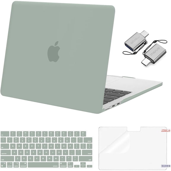 MOSISO Compatible with 2025-2022 MacBook Air 13.6 inch Case M4 A3240 M3 A3113 M2 A2681, Plastic Hard Shell Case&Keyboard Cover&Screen Protector&Type C Adapter 2 Pack, Antique Green