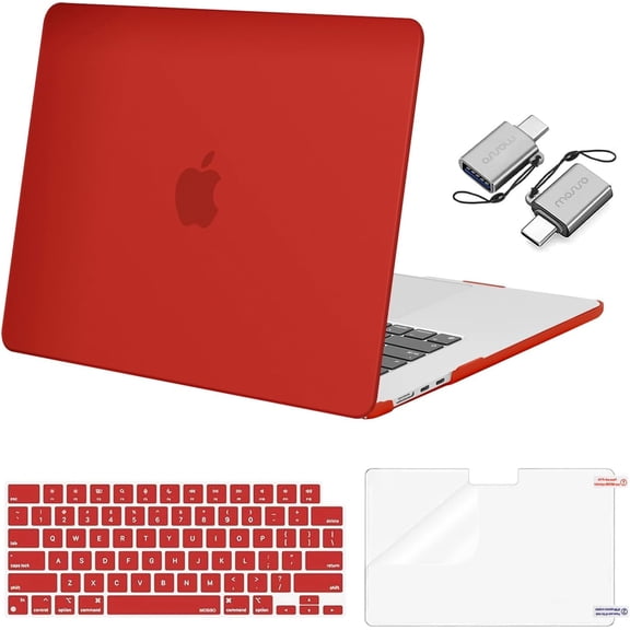 MOSISO Compatible with 2025-2023 MacBook Air 15 inch Case M4 A3241 M3 A3114 M2 A2941 with Liquid Retina Display Touch ID, Plastic Hard Shell Case&Keyboard Cover&Screen Protector&Type C, Red