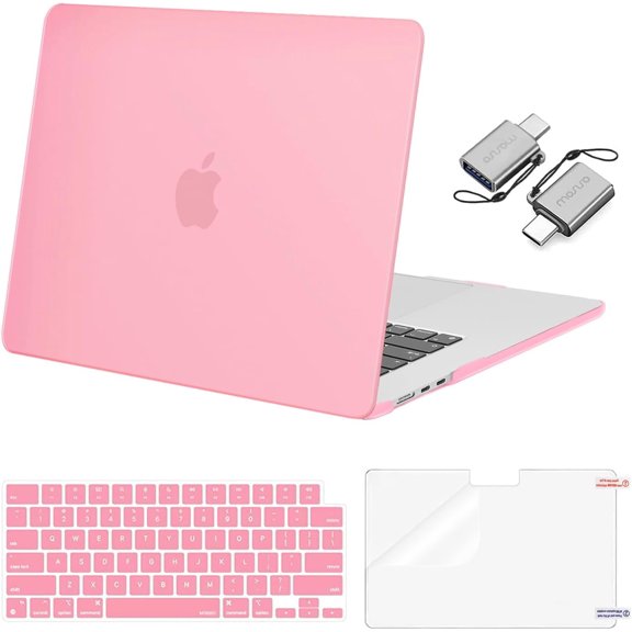MOSISO Compatible with 2025-2023 MacBook Air 15 inch Case M4 A3241 M3 A3114 M2 A2941 with Liquid Retina Display Touch ID, Plastic Hard Shell Case&Keyboard Cover&Screen Protector&Type C, Pink