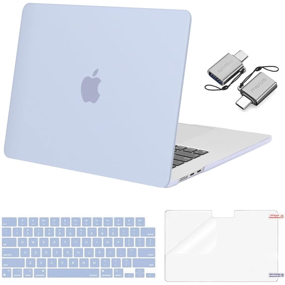 MOSISO Compatible with 2025-2023 MacBook Air 15 inch Case M4 A3241 M3 A3114 M2 A2941 with Liquid Retina Display Touch ID, Plastic Hard Shell Case&Keyboard Cover&Screen Protector&Type C, Cerulean Blue