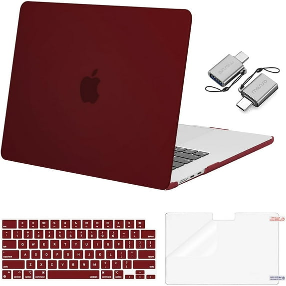 MOSISO Compatible with 2025-2023 MacBook Air 15 inch Case M4 A3241 M3 A3114 M2 A2941 with Liquid Retina Display Touch ID, Plastic Hard Shell Case&Keyboard Cover&Screen Protector&Type C, Burgundy
