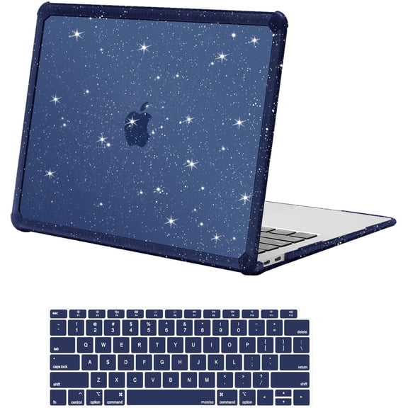 MOSISO Compatible with MacBook Air 13 inch Case 2022-2018 Release A2337 M1 A2179 A1932, Anti-Cracking&Anti-Fingerprint Heavy Duty Glitter Plastic Hard Case with TPU Bumper&Keyboard Cover