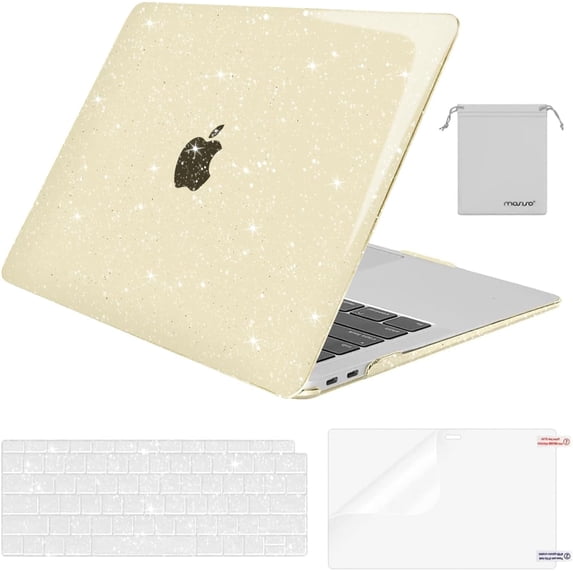 MOSISO Compatible with MacBook Air 13 inch Case 2022 2021 2020 2019 2018 A2337 M1 A2179 A1932, Glitter Plastic Hard Shell&Keyboard Cover&Screen Film&Storage Bag for MacBook Air 13 inch