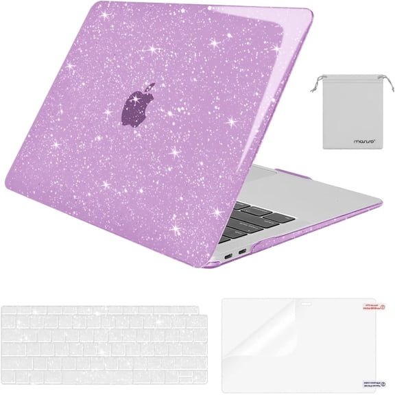 MOSISO Compatible with MacBook Air 13 inch Case 2022 2021 2020 2019 2018 A2337 M1 A2179 A1932, Glitter Plastic Hard Shell&Keyboard Cover&Screen Film&Storage Bag for MacBook Air 13 inch