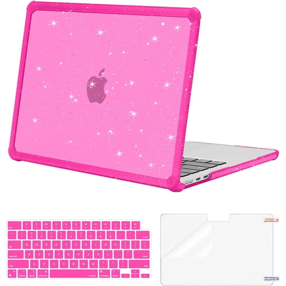 MOSISO Compatible with MacBook Air 13 inch Case 2025 2024 2023 2022 M4 A3240 M3 A3113 M2 A2681, Anti-Cracking TPU Bumper Glitter Hard Case&Keyboard Cover&Screen Film for MacBook Air 13.6