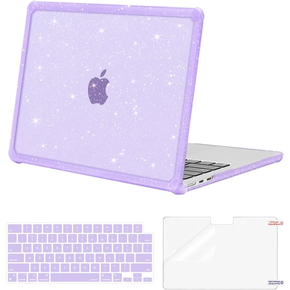 MOSISO Compatible with MacBook Air 13 inch Case 2025 2024 2023 2022 M4 A3240 M3 A3113 M2 A2681, Anti-Cracking TPU Bumper Glitter Hard Case&Keyboard Cover&Screen Film for MacBook Air 13.6