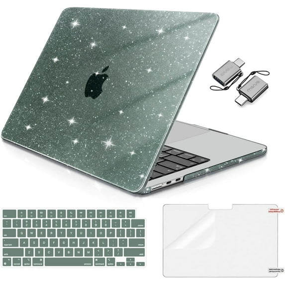MOSISO Compatible with MacBook Air 13 inch Case 2025 2024 2023 2022 M4 A3240 M3 A3113 M2 A2681, Glitter Sparkly Hard Shell&Keyboard Skin&Screen Film&Type C for MacBook Air 13.6 inch Case