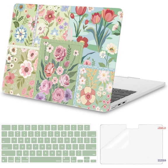 MOSISO Compatible with MacBook Air 13 inch Case 2025 2024 2023 2022 M4 A3240 M3 A3113 M2 A2681, Spliced Flowers Plastic Hard Shell&Keyboard Cover&Screen Film for MacBook Air 13.6 inch Case
