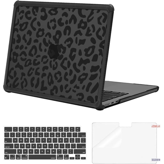 MOSISO Compatible with MacBook Air 13 inch Case M4 M3 M2, Anti-Cracking Leopard Grain Heavy Duty TPU Bumper Hard Case&Keyboard Skin&Screen Film