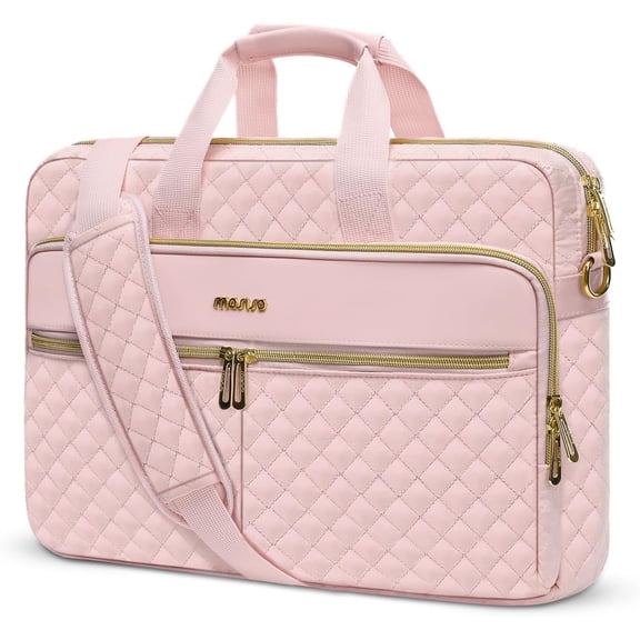 MOSISO Laptop Bag Briefcase for Women&Men Square Quilted Computer Messenger Bag Office Travel Business with 3 Pockets&Strap
