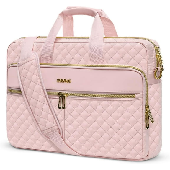 MOSISO Laptop Bag Briefcase for Women&Men Square Quilted Computer Messenger Bag Office Travel Business with 3 Pockets&Strap